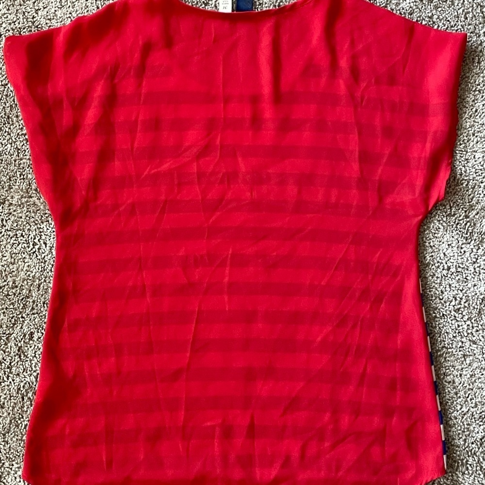 Women’s blouse Blue & White Striped Nautical Top with Red colorblock size medium - Picture 6 of 6